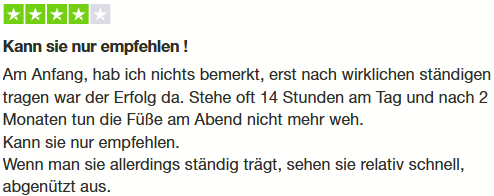Trustpilot-Bewertung: Kann sie nur empfehlen – nach zwei Monaten tun die Füße am Abend nicht mehr weh