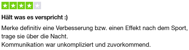 Trustpilot-Bewertung: Hält was es verspricht – Verbesserung nach dem Sport